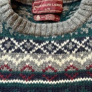 Ralph Lauren Gray and Green 100% Wool Sweater